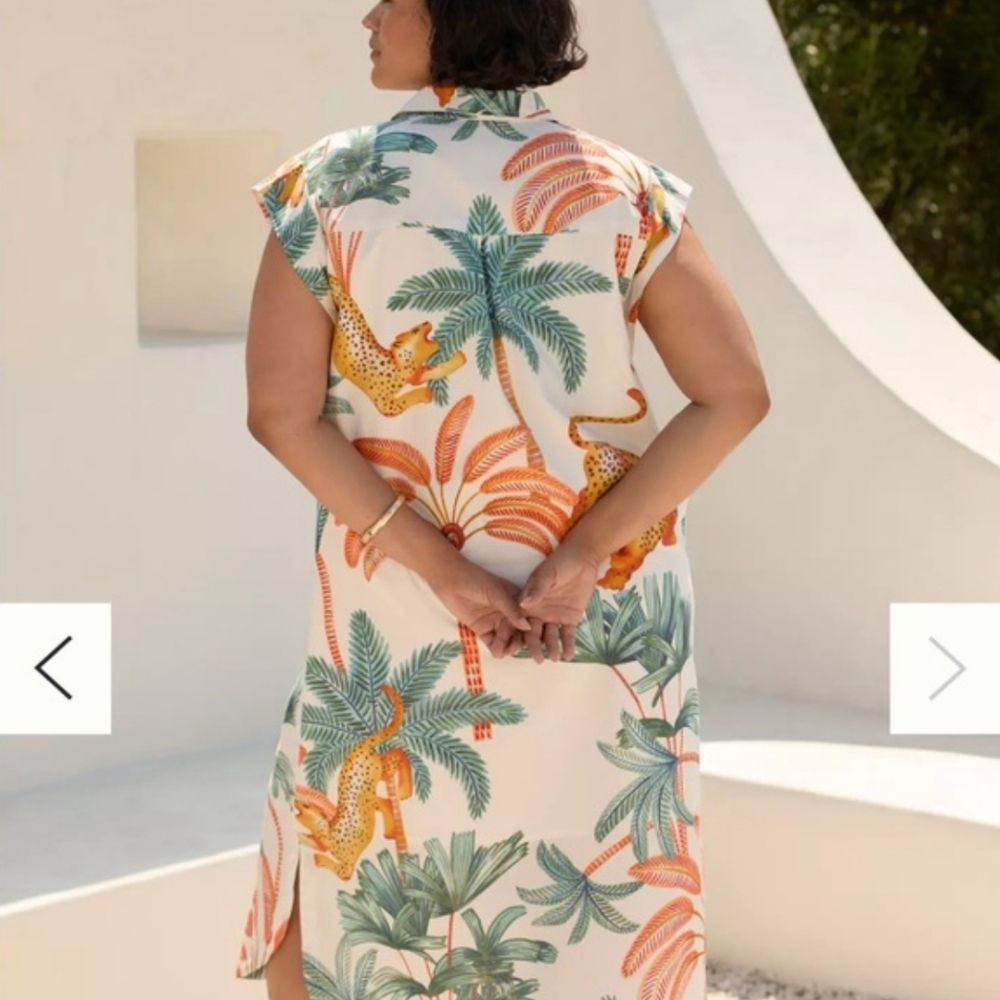 Anthropologie Maeve The Lillian Button-Front Dress L Jungle Tropical Vacation - Picture 16 of 16